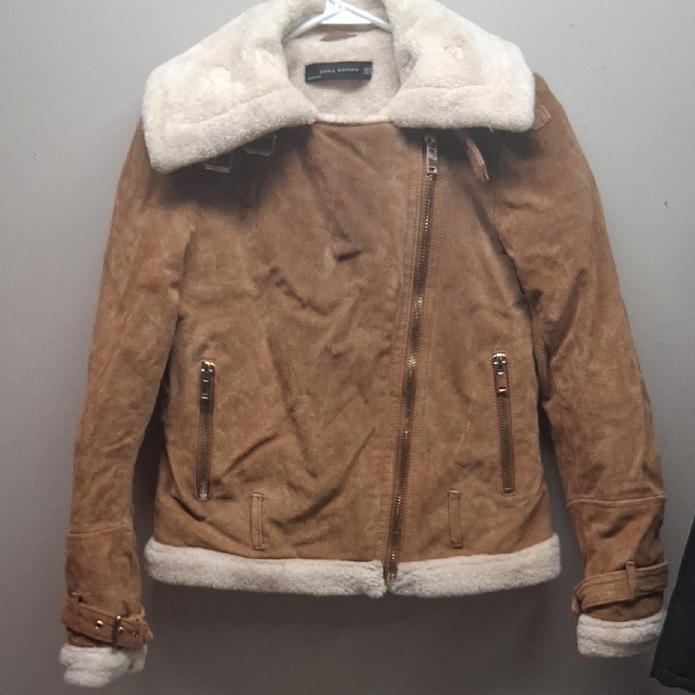 Zara Camel Teddy Jacket with Ivory Trim